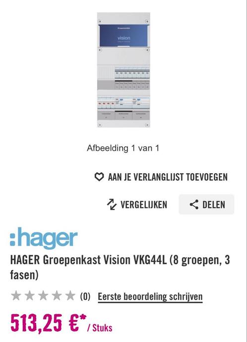 NIEUW HAGER Groepenkast Vision VKG44L (8 groepen, 3 fasen), Doe-het-zelf en Verbouw, Elektra en Kabels, Nieuw, Overige typen, Ophalen of Verzenden