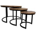 Salonttafels 3x mangohout, Huis en Inrichting, Tafels | Salontafels, Ophalen, Gebruikt, 50 tot 100 cm, Rond