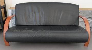 zwarte echt leren bank & fauteuil (Montel) samen 168 Eur beschikbaar voor biedingen