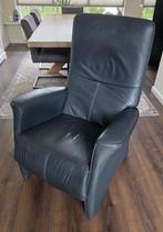 Donker blauwgroen leren relaxfauteuil+voetensteun (Petrol), Huis en Inrichting, Ophalen, Gebruikt, 75 tot 100 cm, Leer