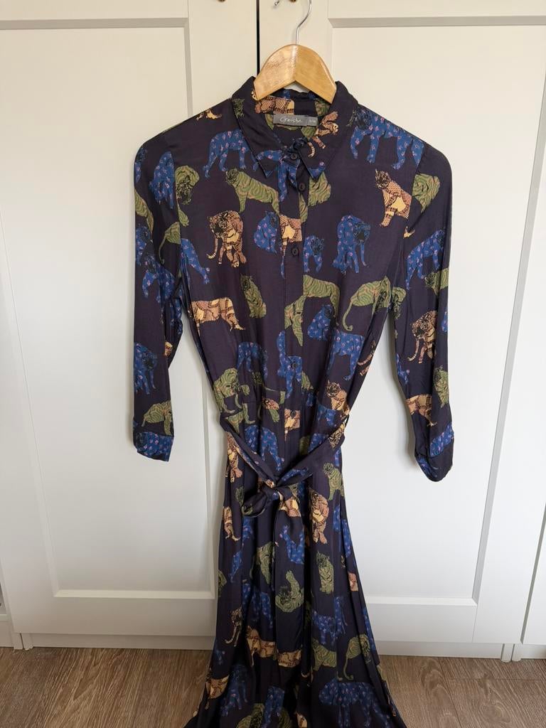 Geisha lange blauwe jurk – Safari print – S/36 – als nieuw, Kleding | Dames, Geisha, Blauw, Ophalen of Verzenden, Zo goed als nieuw