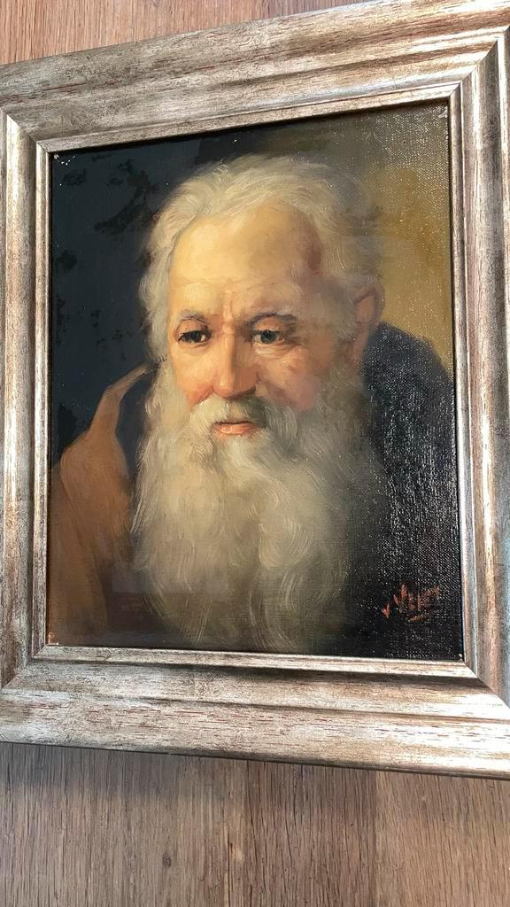 Olieverf Schilderij: Oude Monnik, Gesigneerd V. Vliet, Antiek en Kunst, Kunst | Schilderijen | Klassiek, Ophalen of Verzenden