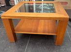 Houten salontafel met glazen blad, Ophalen, Gebruikt, 50 tot 100 cm, Vierkant