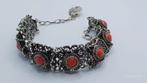 Antieke zilveren armband met bloedkoraal, Sieraden, Tassen en Uiterlijk, Armbanden, Ophalen of Verzenden, Zilver, Zilver, Met edelsteen