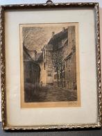 Dirk Harting - ets straatje met oud vrouwtje, Antiek en Kunst, Ophalen of Verzenden