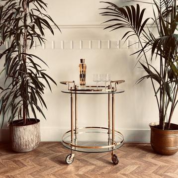 Italiaans ronde Vintage Bar Cart / Trolley uit messing  beschikbaar voor biedingen