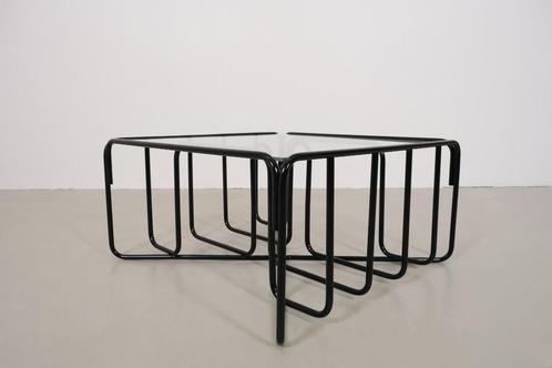 Vintage zwarte buisframe salontafel, Huis en Inrichting, Tafels | Salontafels, Gebruikt, Minder dan 50 cm, 50 tot 100 cm, 50 tot 100 cm