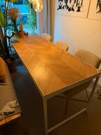 Eettafel visgraat hout/metaal loods 5 wit., Huis en Inrichting, Tafels | Eettafels, Ophalen, 200 cm of meer, 50 tot 100 cm, Zo goed als nieuw