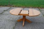 Ronde Houten uitschuiftafel, Ophalen, Gebruikt, 100 tot 150 cm, Vijf personen of meer
