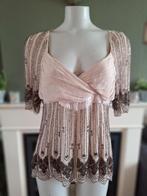 Reiss beige zijden gevoerd kralen top 14 L shirt Gratis Verz, Verzenden, Beige, Maat 42/44 (L), Korte mouw