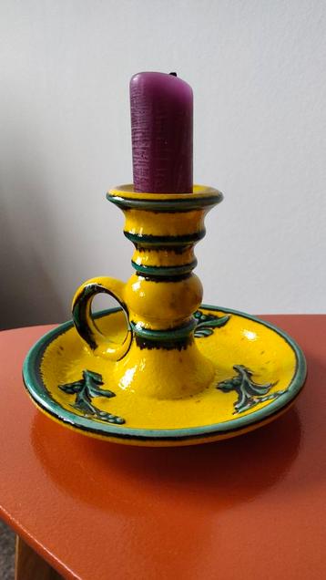 keramiek kandelaar kaarsenstandaard geel turquoise W.Germany beschikbaar voor biedingen