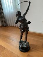 Tinnen beeld Diana op marmeren sokkel, Ophalen of Verzenden