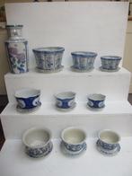 3 antiek chinees porseleinenbloempotten en bij passende vaas, Antiek en Kunst, Ophalen