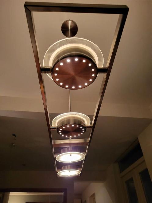 Mooie zilverkleurige metalen hanglamp., Huis en Inrichting, Lampen | Hanglampen, Gebruikt, Ophalen