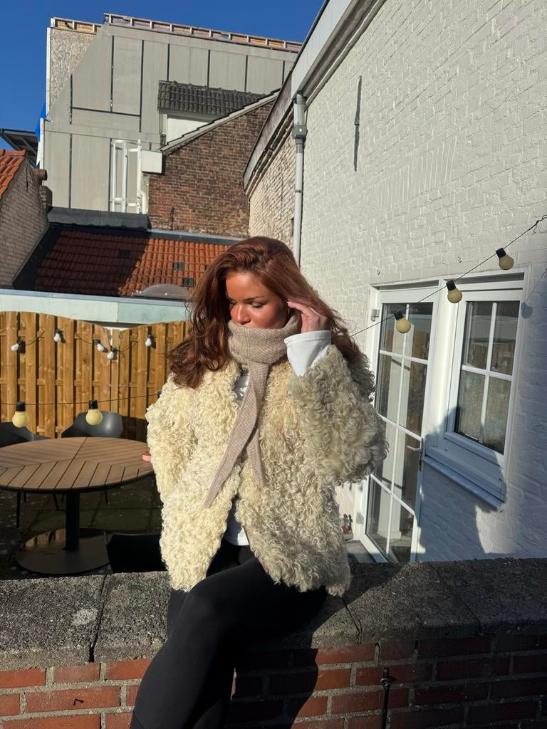 Vintage Tweekleurige Vachtjas schapenbont - Maat 36/38, Verzenden, Beige, Jasje, Maat 36 (S)