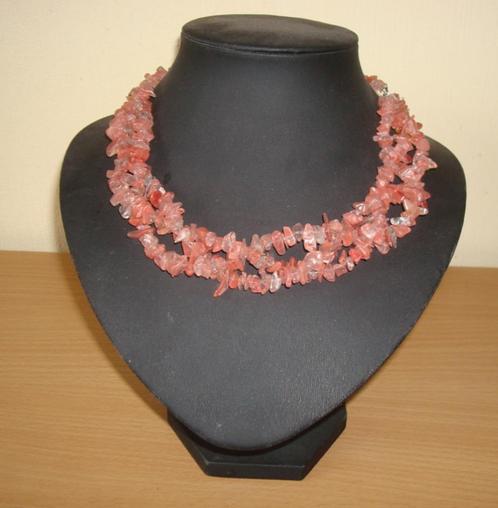 Ketting van drie rijen cherry quartz, Sieraden, Tassen en Uiterlijk, Kettingen, Nieuw, Steen of Mineraal, Roze, Met edelsteen