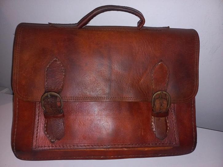 Vintage Bruine Schooltas - Alpe d'HuZes, Sieraden, Tassen en Uiterlijk, Tassen | Schoudertassen, Gebruikt, Overige merken, Bruin