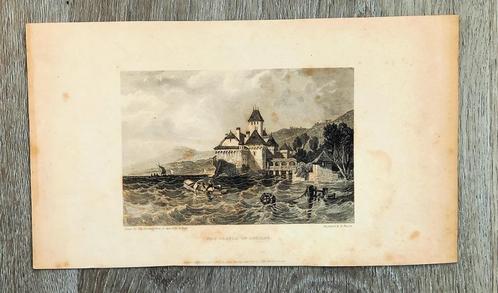 The Castle of Chillon 1832 J.D. Harding, Antiek en Kunst, Kunst | Etsen en Gravures, Ophalen of Verzenden