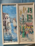 2 vintage retro schilderijen Paris en strand, Antiek en Kunst, Ophalen of Verzenden