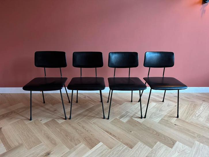 Originele Gispen Cordemeyer 1262 stoelen, 4x, Huis en Inrichting, Stoelen, Gebruikt, Vier, Overige materialen, Zwart, Ophalen