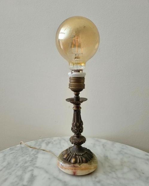 Vintage messing onyx marmer natuursteen lampenvoet, Antiek en Kunst, Antiek | Lampen, Ophalen of Verzenden