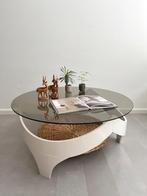 Vintage Space Age salontafel, rookglas blad, jaren 60, Ophalen, Gebruikt, 50 tot 100 cm, Glas