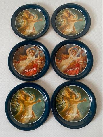 6 Metalen onderzetters van Schweppes. Drsn. 9 cm. beschikbaar voor biedingen