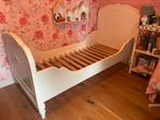 Wit brocante houten bed, Ophalen, 85 tot 100 cm, Gebruikt, Lattenbodem