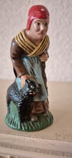 Antieke Houten Heks met Zwarte Kat - 8cm, Antiek en Kunst, Ophalen of Verzenden