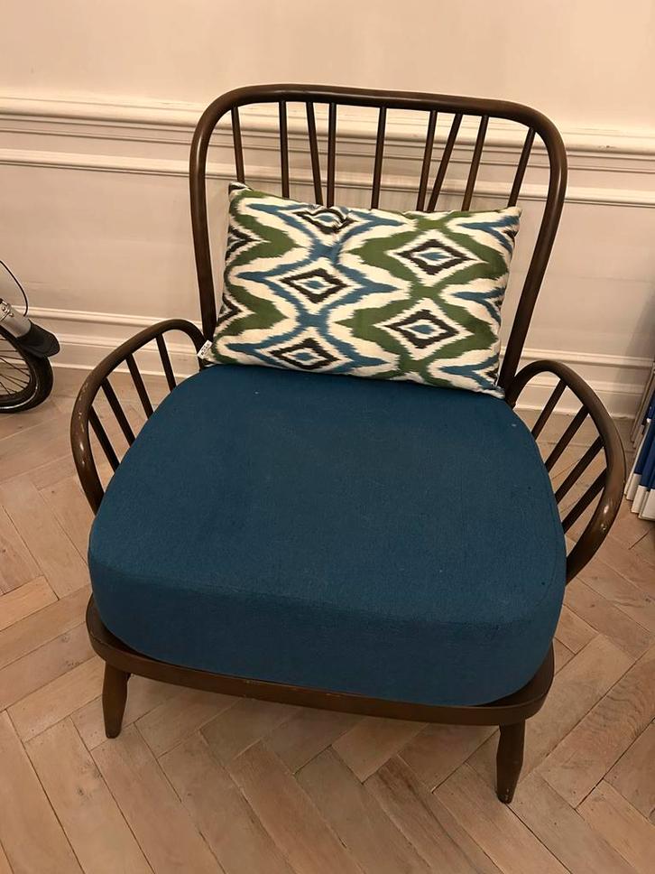 Ercolani Ercol stoel met kussens - spotprijs!, Huis en Inrichting, Fauteuils, Gebruikt, Hout, 50 tot 75 cm, Minder dan 75 cm, Ophalen of Verzenden