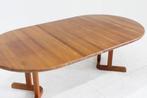 Vintage Deense ronde uitschuifbare eettafel tafel massief, Ophalen, Gebruikt, 100 tot 150 cm, 200 cm of meer