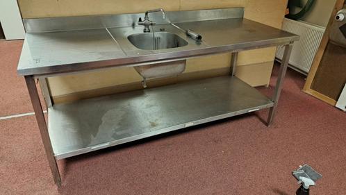 RVS aanrecht + spoelbak met kraan, Huis en Inrichting, Keuken | Keukenelementen, Gebruikt, Minder dan 100 cm, 200 cm of meer, 75 cm of meer