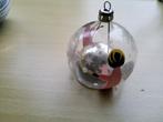 Antiek glazen kerstbal met engelen en spiegelbal er in., Ophalen of Verzenden