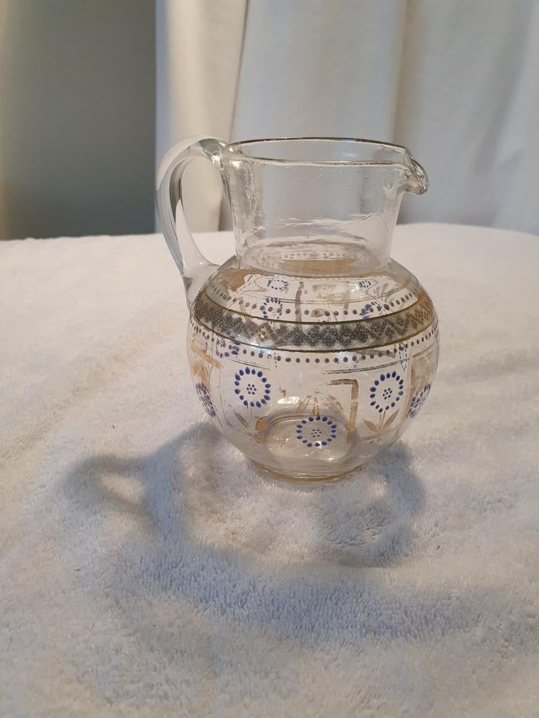 Victoriaans glazen mondgeblazen handpainted kan 14,5 cm, Ophalen of Verzenden