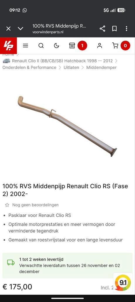 Inox RVS uitlaatpijp middenpijp Clio RS 172/182 Clio 2 RS, Auto-onderdelen, Uitlaatsystemen, Nieuw, Ophalen of Verzenden