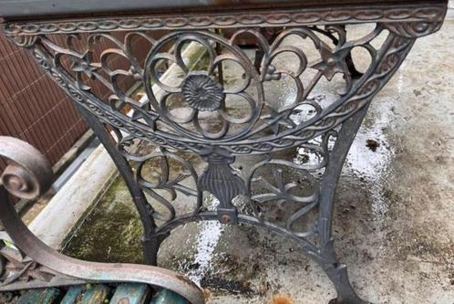 Gietijzeren tafel met bovenblad van bureau, Tuin en Terras, Tuintafels, Gebruikt, Rechthoekig, Metaal, Ophalen