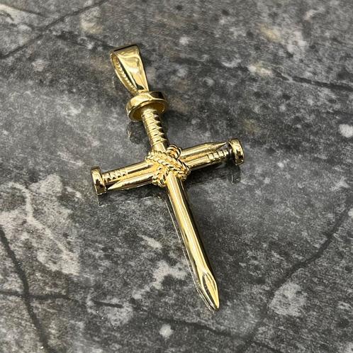14k gouden kruis hanger spijker model, Sieraden, Tassen en Uiterlijk, Kettinghangers, Ophalen of Verzenden