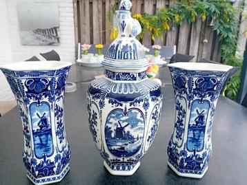 3 delig Pottenstel Boch Belgie / delfts blauw / vazen / pot beschikbaar voor biedingen
