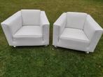 2 witte leren fauteuils, Ophalen, Gebruikt, 75 tot 100 cm, Leer