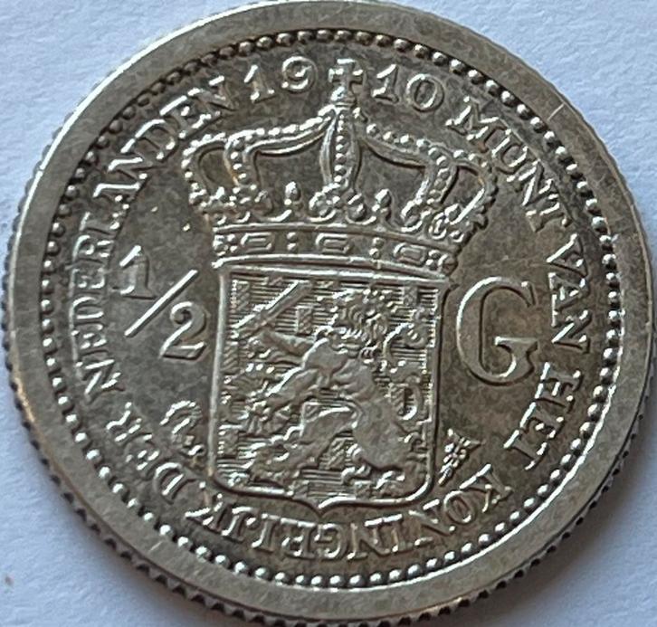 Schitterende halve gulden 1910, Postzegels en Munten, Munten | Nederland, Losse munt, ½ gulden, Koningin Wilhelmina, Zilver, Ophalen of Verzenden