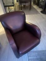 Leren Kuipstoel met houten Poten, Huis en Inrichting, Fauteuils, Ophalen, Gebruikt, Minder dan 75 cm, Leer