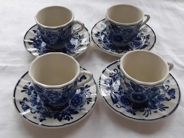 Goedewaagen: 4x delftsblauw kop en schotel koffie mocca thee beschikbaar voor biedingen