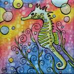 Heel fijntjes geschilderd. Prachtige zeepaardje met glitters, Minder dan 50 cm, Nieuw, Ophalen of Verzenden, Schilderij