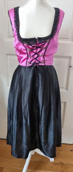 Mooie satin glanzende dirndl Zwart met Fuchsia maat 38, Maat 38/40 (M), Lifos, Ophalen of Verzenden, Kleding
