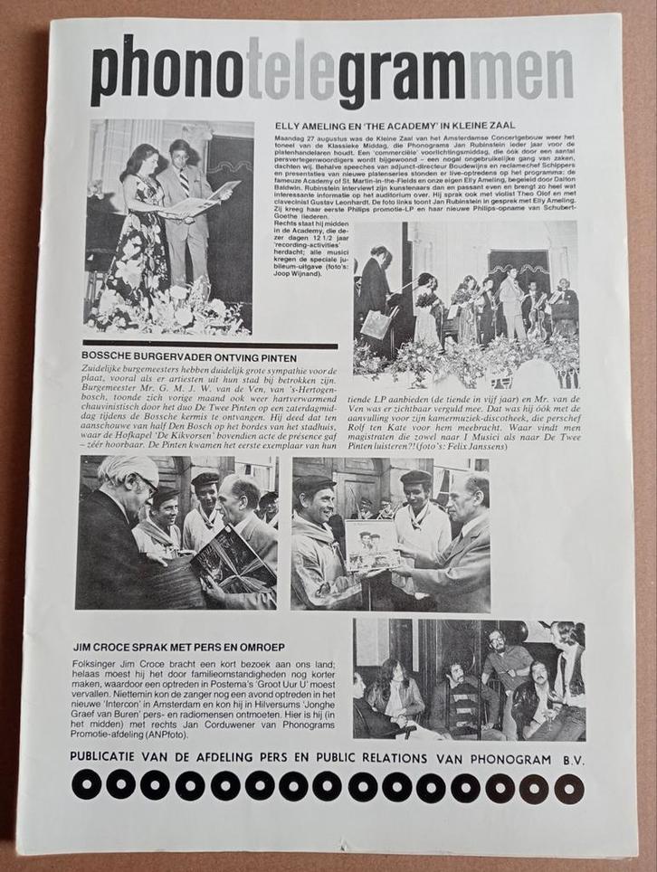 De Twee Pinten Elly Ameling Jim Groce, Verzamelen, Tijdschriften, Kranten en Knipsels, Knipsel(s), Nederland, 1960 tot 1980, Verzenden