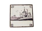 Delft - mangaan tegel - gebouw - landschap - 19e eeuw, Antiek en Kunst, Antiek | Wandborden en Tegels, Ophalen of Verzenden