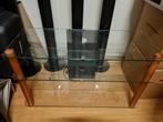 Mooie glazen tv-tafel met kersenhout, Huis en Inrichting, Kasten | Vitrinekasten, Ophalen, Gebruikt, 50 tot 100 cm, Minder dan 100 cm