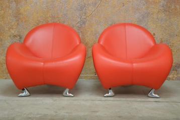 ZGANieuw rode leren Leolux Papageno design fauteuil beschikbaar voor biedingen