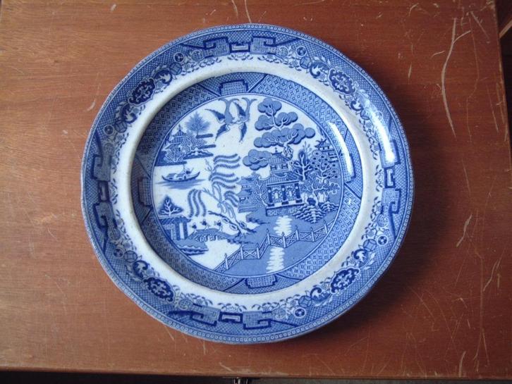 antiek Petrus Regout blauw bord met 2 duifjes vogels, Antiek en Kunst, Antiek | Wandborden en Tegels, Ophalen of Verzenden