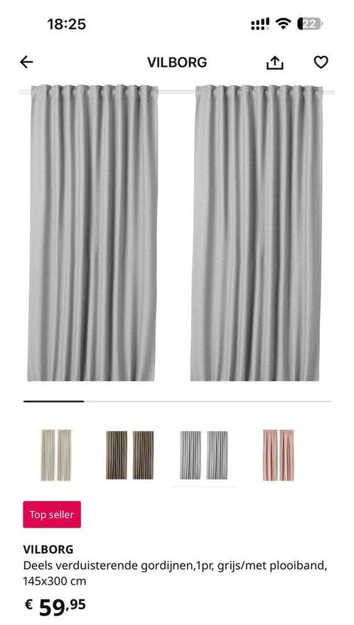 4x IKEA Vilborg Halfverduisterende gordijnen (2 sets) +haken, Huis en Inrichting, Stoffering | Gordijnen en Lamellen, Zo goed als nieuw